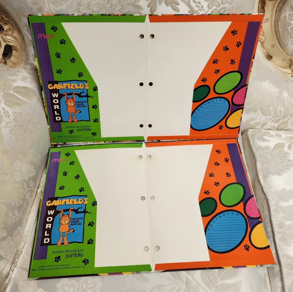 Vintage Y2K Garfield Portfolio 2 pocket Folders Jim Davis retro vintage